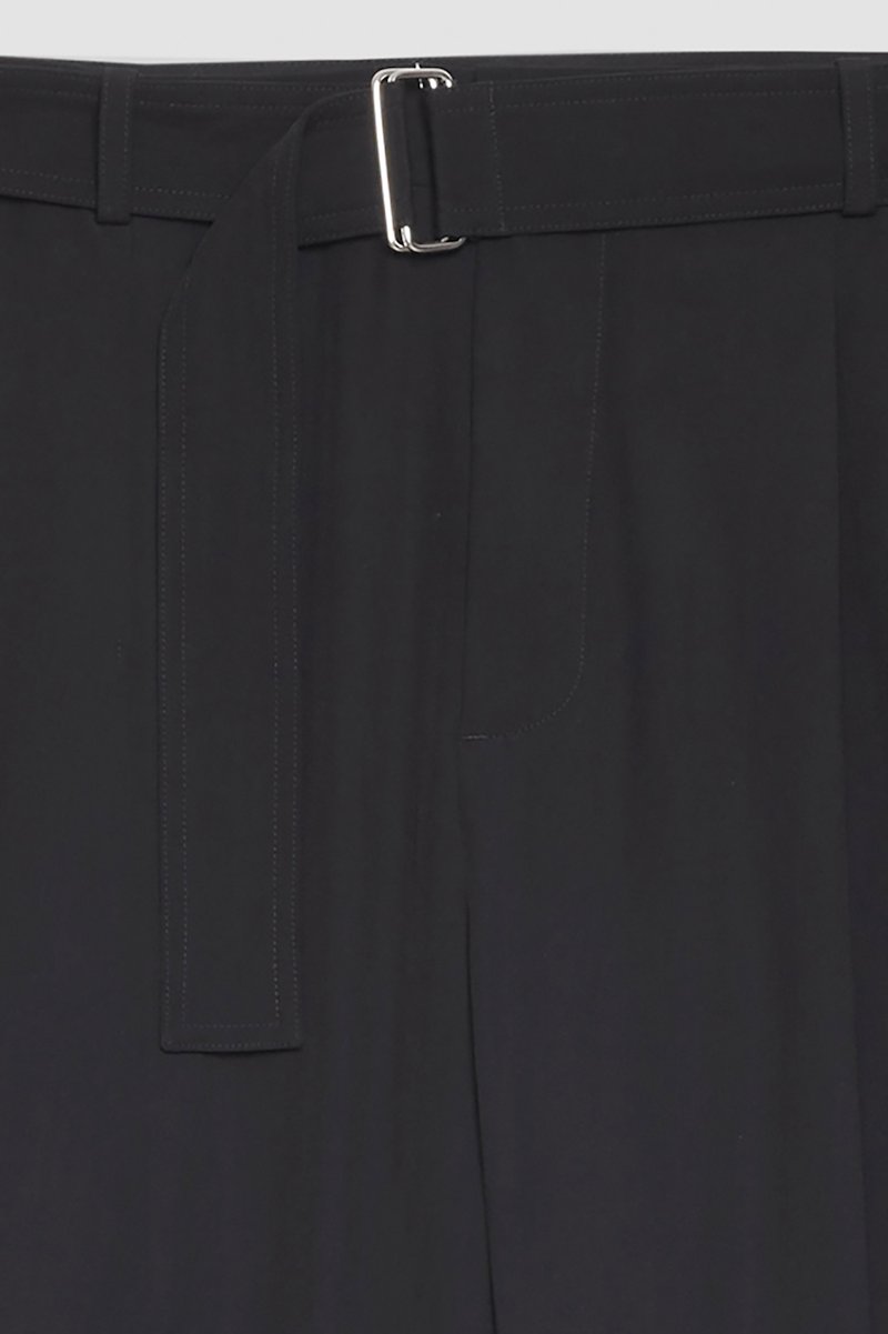 Single Pleat Trouser-black #0 Single Pleat Trouser, belted drop-crotch trousers from 3.1 PHILLIP LIM featuring black, wool blend, belt loops, belted waist, rear welt pocket, drop crotch and cropped.- 6