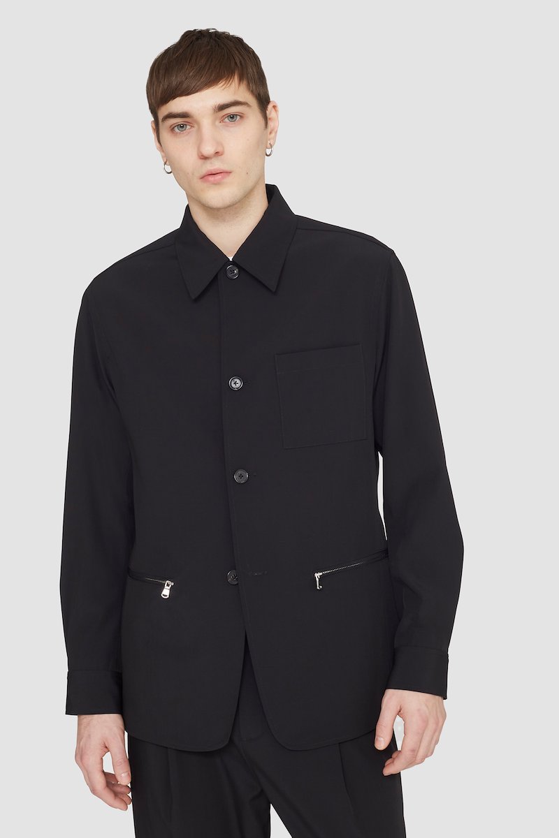 Wool Blend Coach Jacket-black #0 Wool Blend Coach Jacket, single-breasted wool-blend jacket from 3.1 PHILLIP LIM featuring black, wool blend, front button fastening, spread collar, long sleeves and front zip fastening pockets.- 4