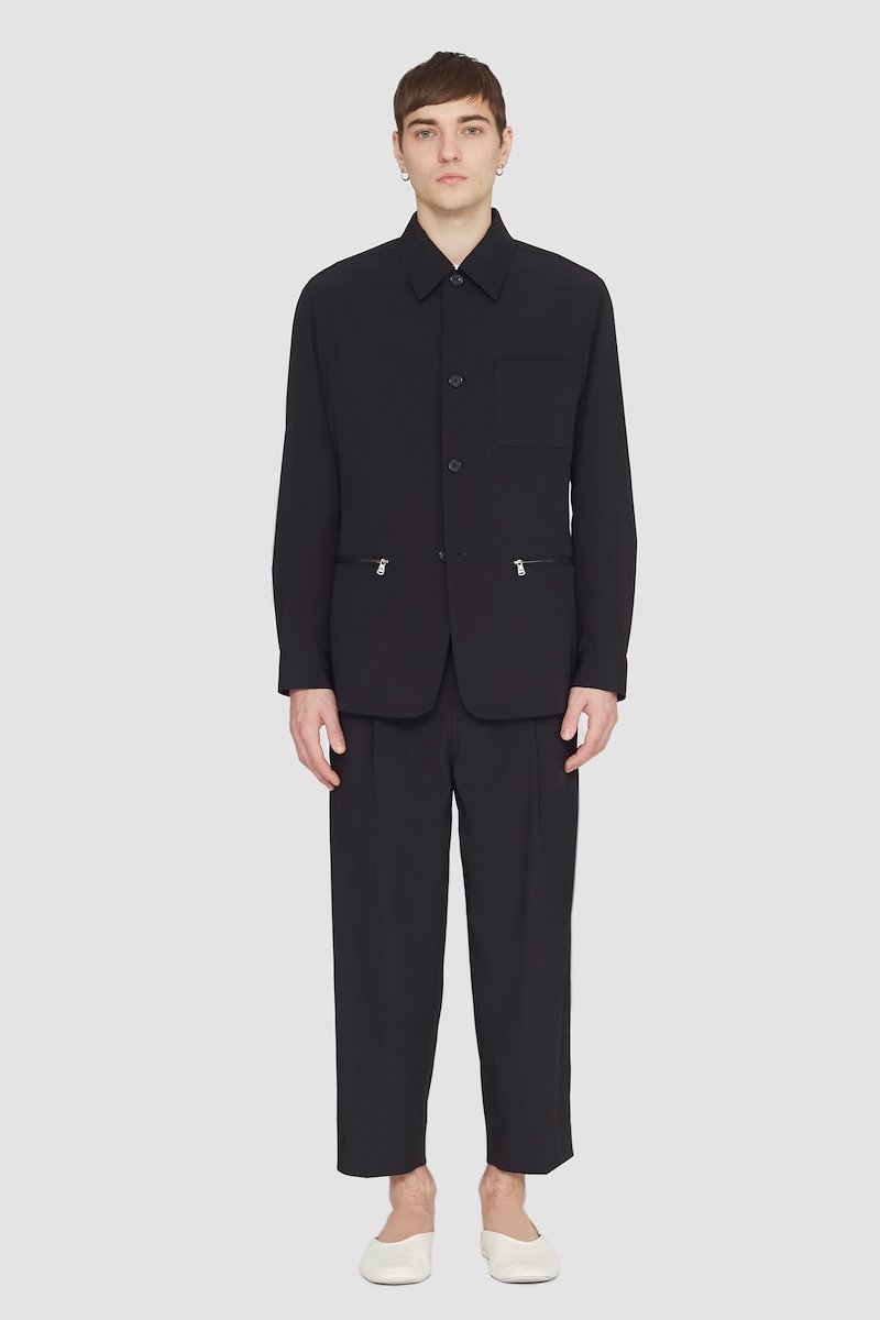 Wool Blend Coach Jacket-black #1 Wool Blend Coach Jacket, single-breasted wool-blend jacket from 3.1 PHILLIP LIM featuring black, wool blend, front button fastening, spread collar, long sleeves and front zip fastening pockets.- 1