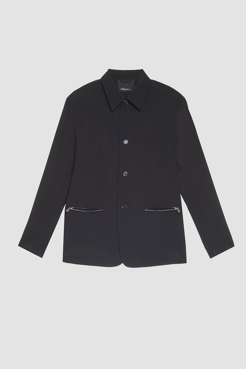 Wool Blend Coach Jacket-black #0 Wool Blend Coach Jacket, single-breasted wool-blend jacket from 3.1 PHILLIP LIM featuring black, wool blend, front button fastening, spread collar, long sleeves and front zip fastening pockets.- 6