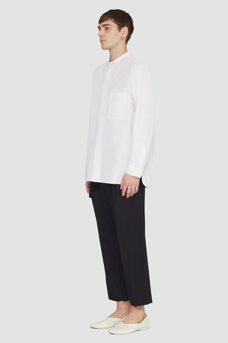 Band Collar Shirt, band-collar shirt from 3.1 PHILLIP LIM featuring white, cotton blend, poplin weave, band collar, front button fastening, chest patch pocket, long sleeves and buttoned cuffs.- 2