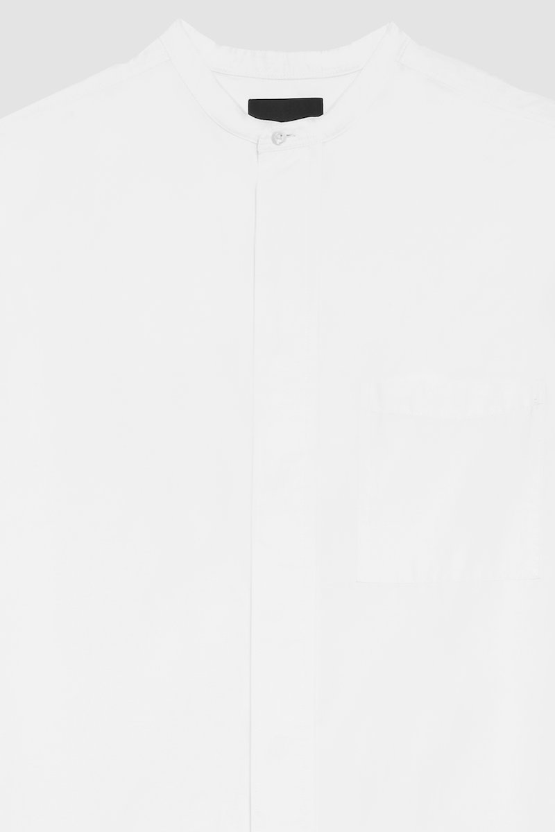 Band Collar Shirt-white #0 Band Collar Shirt, band-collar shirt from 3.1 PHILLIP LIM featuring white, cotton blend, poplin weave, band collar, front button fastening, chest patch pocket, long sleeves and buttoned cuffs.- 8