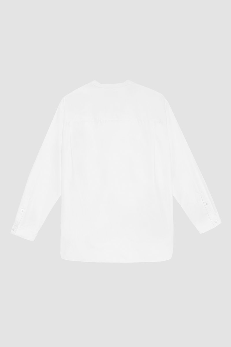 Band Collar Shirt-white #1 Band Collar Shirt, band-collar shirt from 3.1 PHILLIP LIM featuring white, cotton blend, poplin weave, band collar, front button fastening, chest patch pocket, long sleeves and buttoned cuffs.- 7