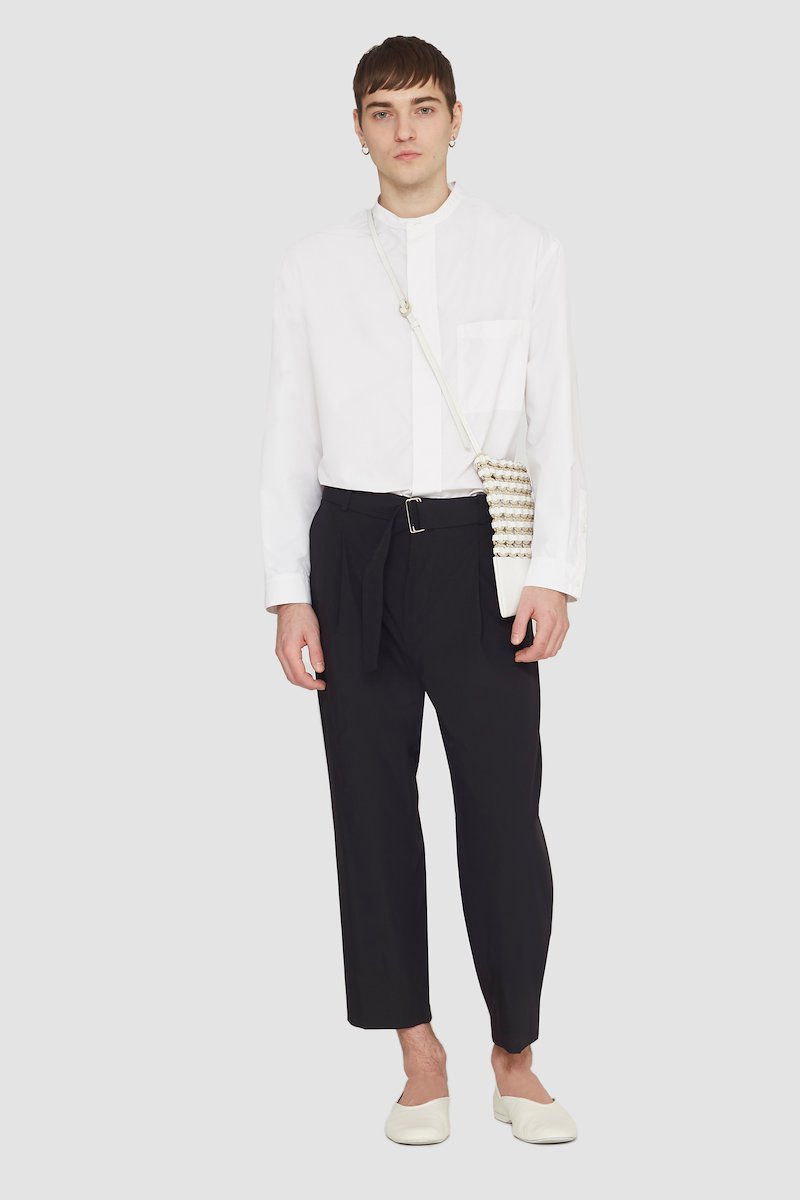 Band Collar Shirt-white #0 Band Collar Shirt, band-collar shirt from 3.1 PHILLIP LIM featuring white, cotton blend, poplin weave, band collar, front button fastening, chest patch pocket, long sleeves and buttoned cuffs.- 0