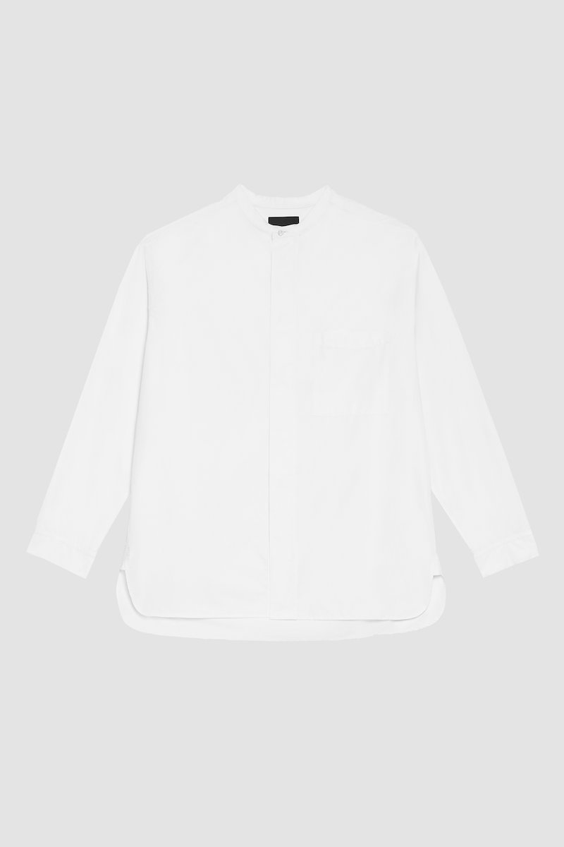 Band Collar Shirt-white #0 Band Collar Shirt, band-collar shirt from 3.1 PHILLIP LIM featuring white, cotton blend, poplin weave, band collar, front button fastening, chest patch pocket, long sleeves and buttoned cuffs.- 6