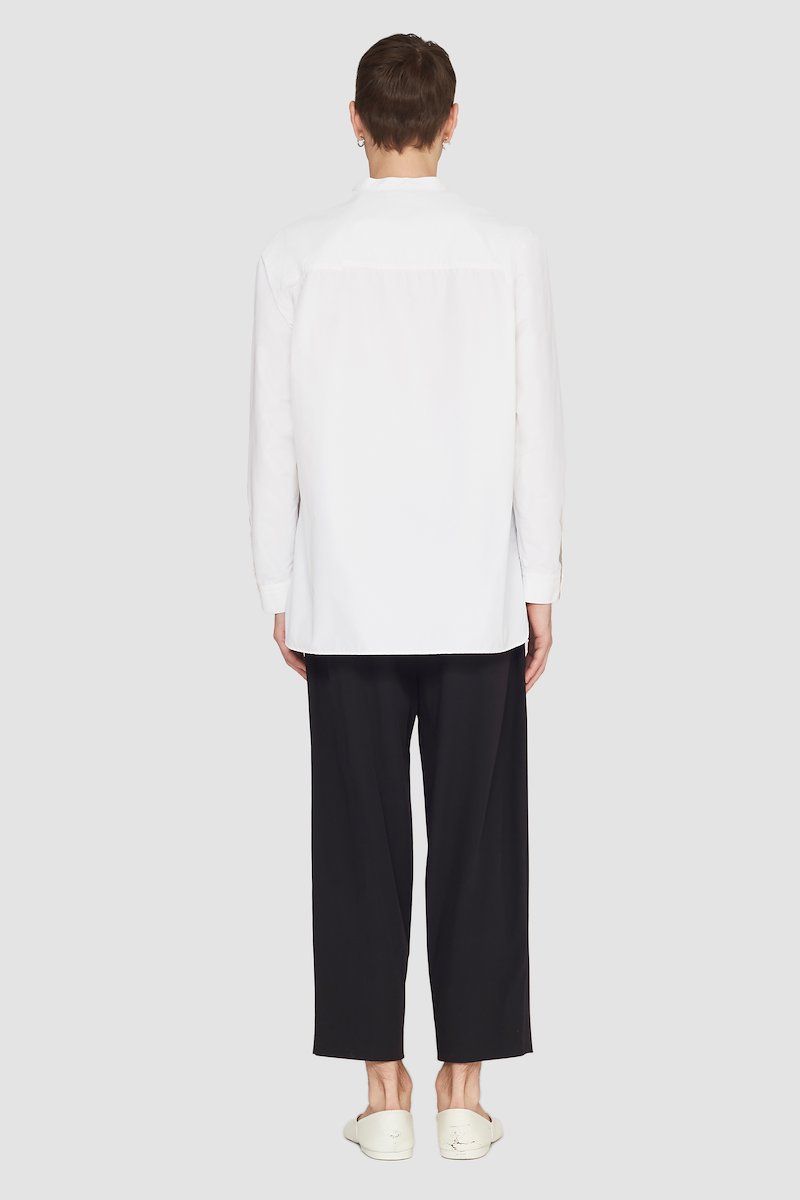 Band Collar Shirt-white #1 Band Collar Shirt, band-collar shirt from 3.1 PHILLIP LIM featuring white, cotton blend, poplin weave, band collar, front button fastening, chest patch pocket, long sleeves and buttoned cuffs.- 3