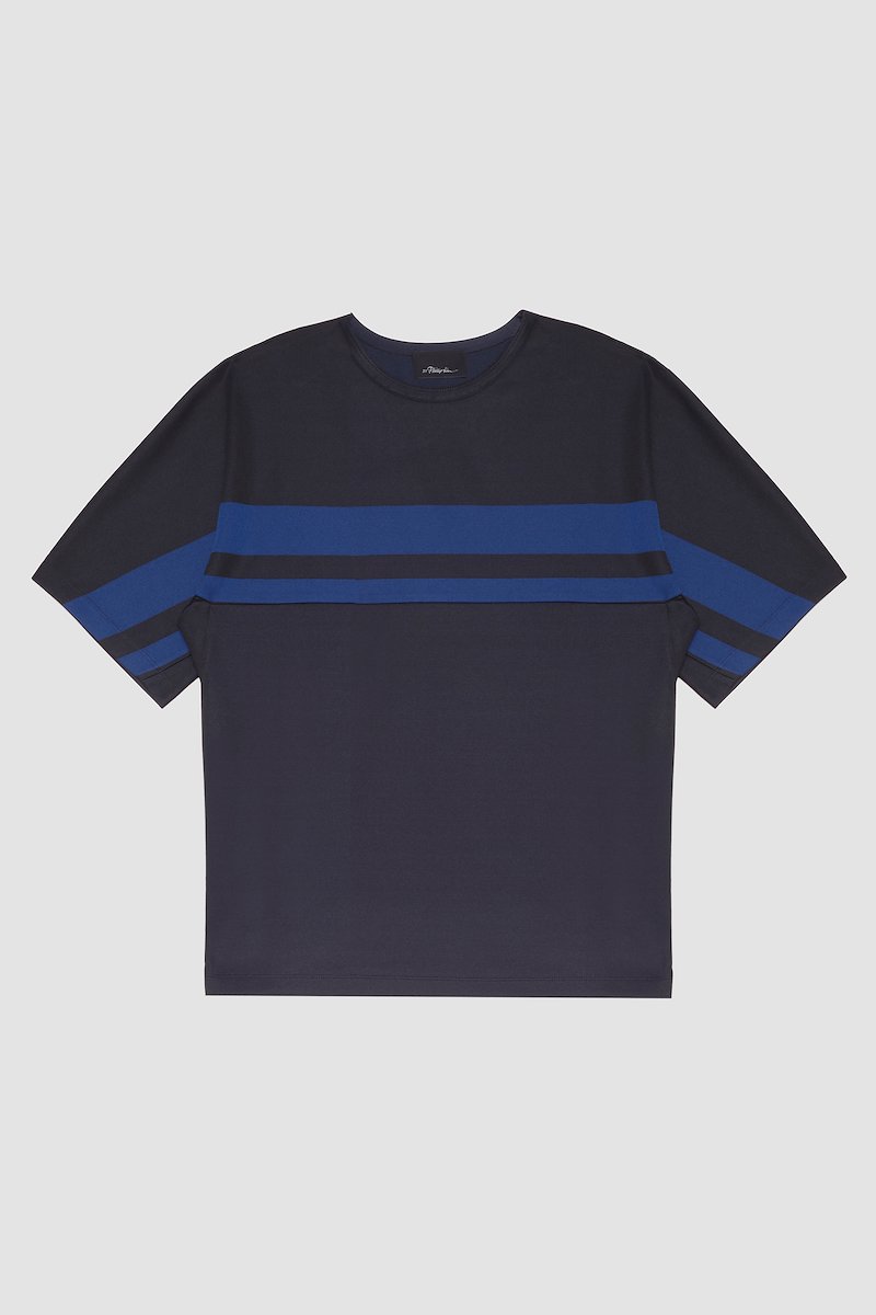 Short Sleeve Stripe Ponte T-Shirt-black #1 Short Sleeve Stripe Ponte T-Shirt, striped crew-neck T-shirt from 3.1 PHILLIP LIM featuring black, jersey knit, bright stripe print, crew neck and short sleeves.- 7