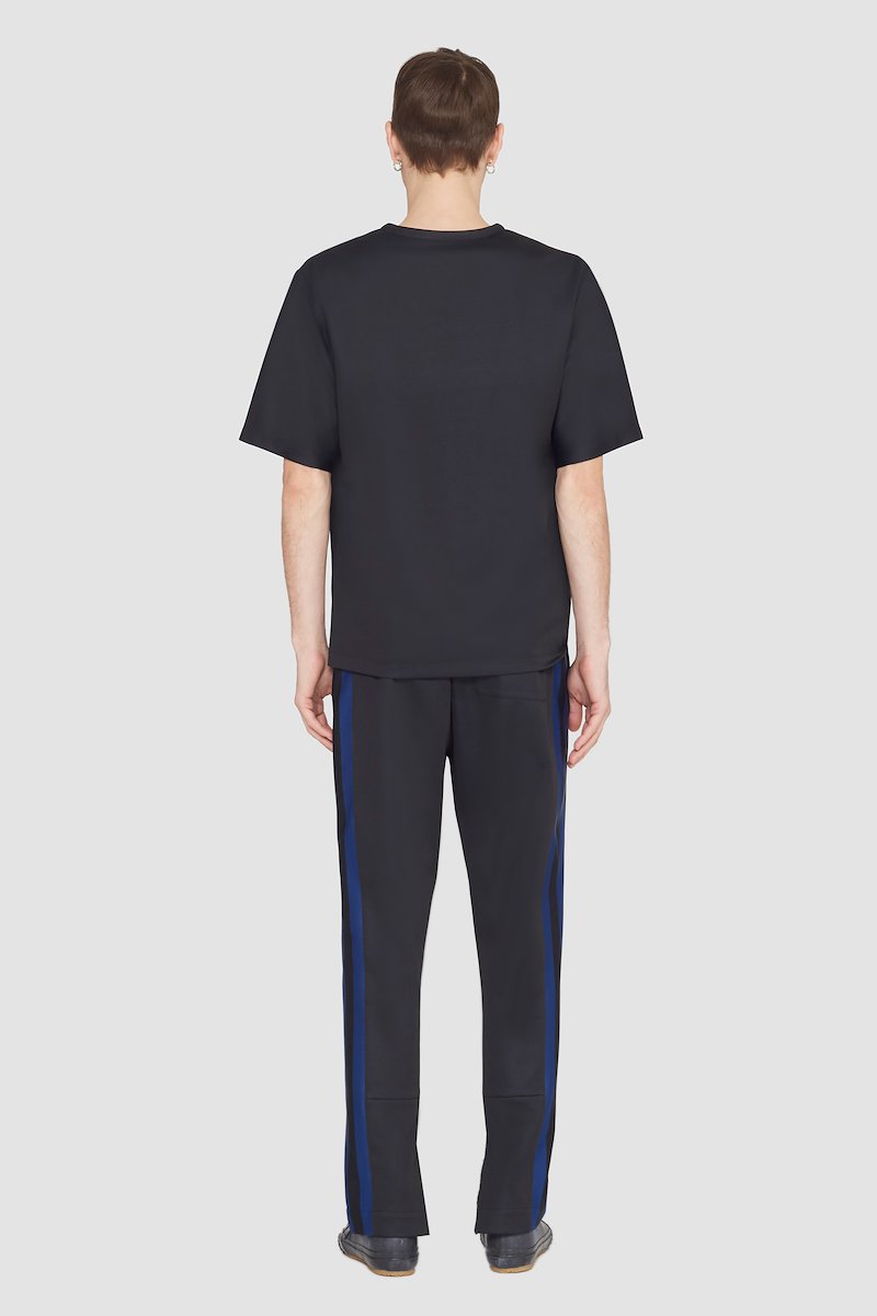 Short Sleeve Stripe Ponte T-Shirt-black #1 Short Sleeve Stripe Ponte T-Shirt, striped crew-neck T-shirt from 3.1 PHILLIP LIM featuring black, jersey knit, bright stripe print, crew neck and short sleeves.- 3