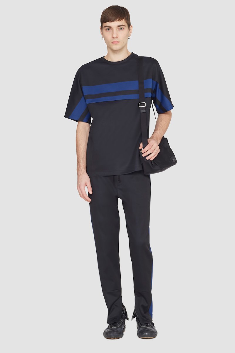 Short Sleeve Stripe Ponte T-Shirt-black #0 Short Sleeve Stripe Ponte T-Shirt, striped crew-neck T-shirt from 3.1 PHILLIP LIM featuring black, jersey knit, bright stripe print, crew neck and short sleeves.- 0