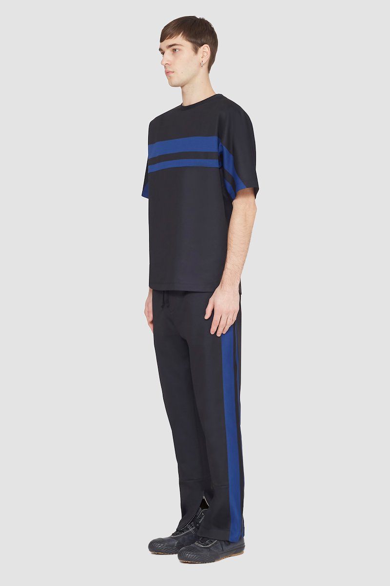 Short Sleeve Stripe Ponte T-Shirt-black #0 Short Sleeve Stripe Ponte T-Shirt, striped crew-neck T-shirt from 3.1 PHILLIP LIM featuring black, jersey knit, bright stripe print, crew neck and short sleeves.- 2