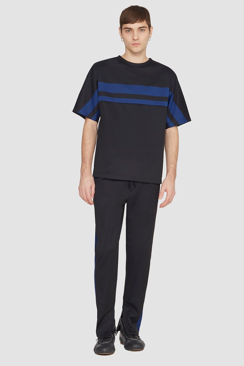 Short Sleeve Stripe Ponte T-Shirt-black #1 Short Sleeve Stripe Ponte T-Shirt, striped crew-neck T-shirt from 3.1 PHILLIP LIM featuring black, jersey knit, bright stripe print, crew neck and short sleeves.- 1
