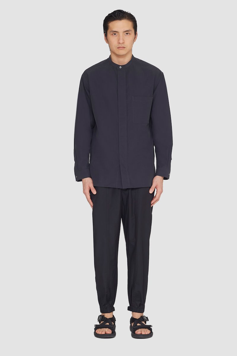 Band Collar Shirt, band-collar shirt from 3.1 PHILLIP LIM featuring black, cotton blend, band collar, concealed front fastening, chest patch pocket and long sleeves.- 1