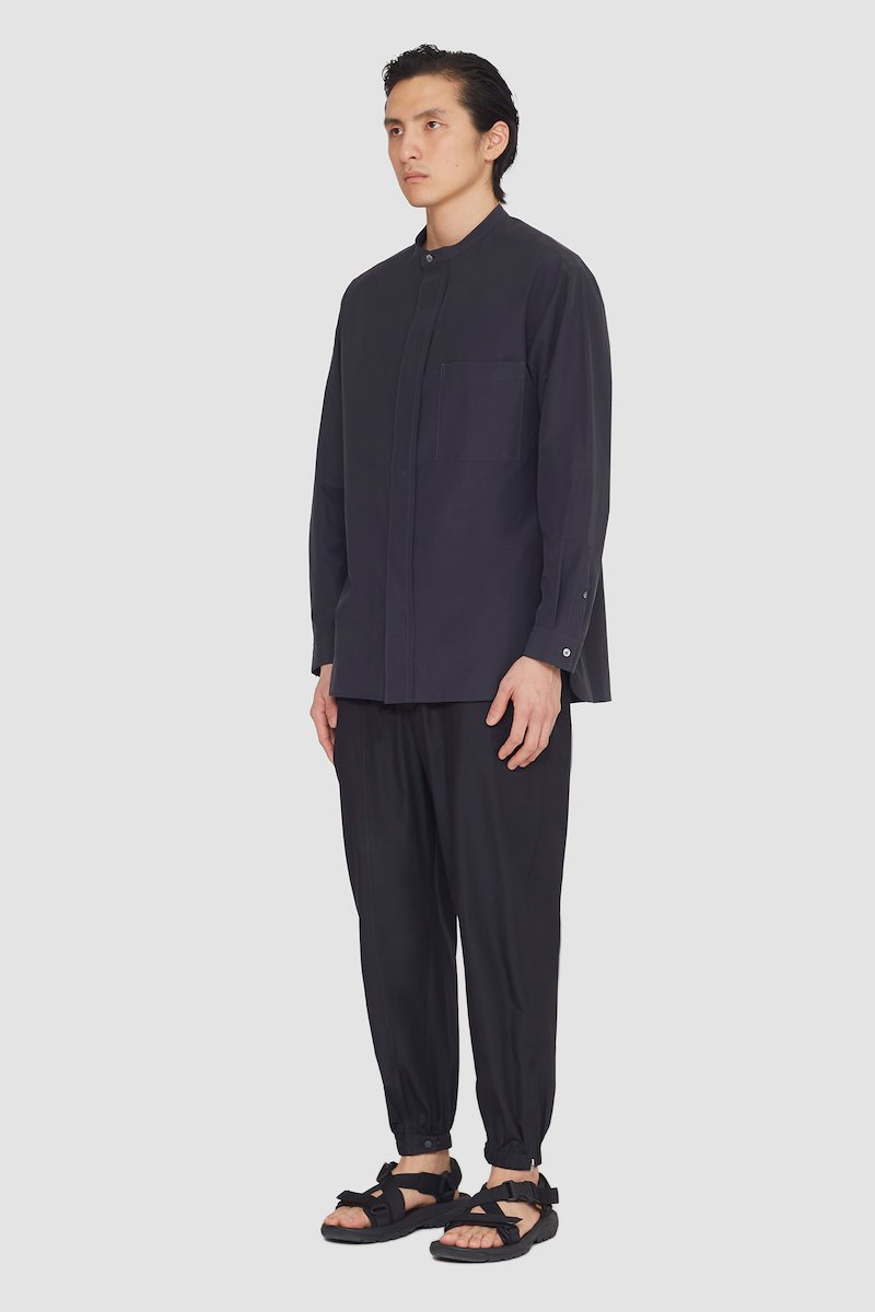 Band Collar Shirt-black #0 Band Collar Shirt, band-collar shirt from 3.1 PHILLIP LIM featuring black, cotton blend, band collar, concealed front fastening, chest patch pocket and long sleeves.- 2