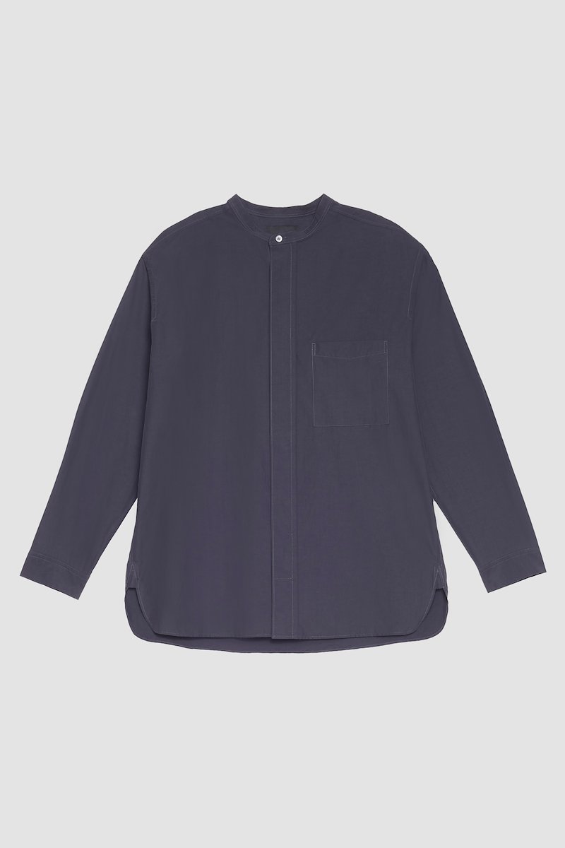 Band Collar Shirt-black #1 Band Collar Shirt, band-collar shirt from 3.1 PHILLIP LIM featuring black, cotton blend, band collar, concealed front fastening, chest patch pocket and long sleeves.- 5