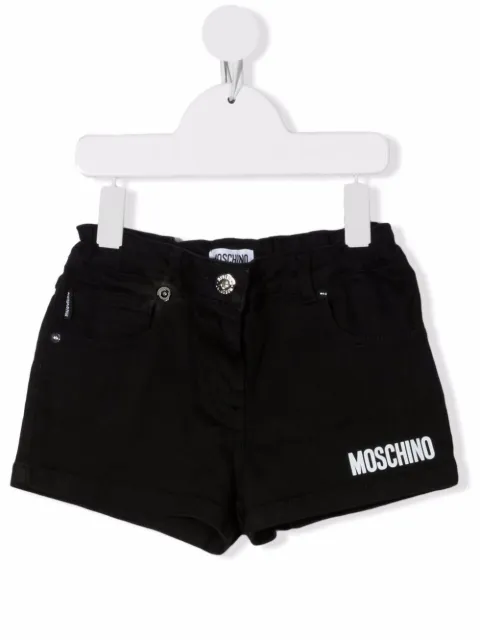 Moschino Kids شورت جينز بطبعة شعار الماركة