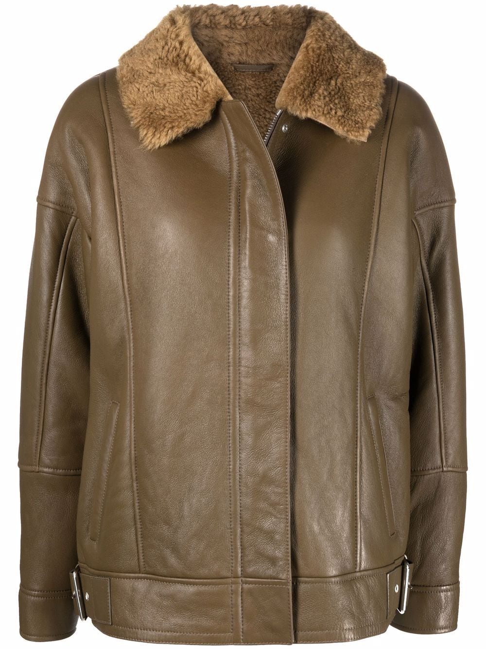 COMMON LEISURE SHEARLING-TRIM LEATHER JACKET