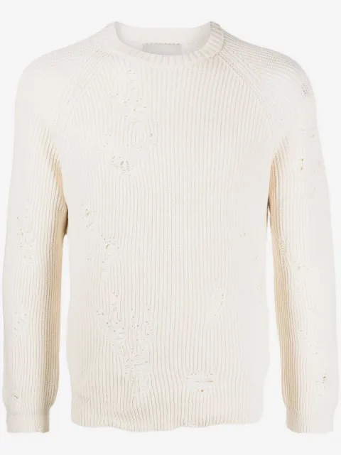 Laneus ripped ribbed-knit jumper
