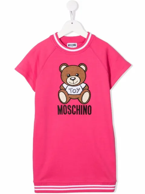 Moschino Kids Teddy-logo shortsleeved sweatshirt dress