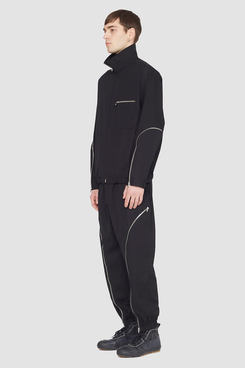Blouson Shirt Jacket-black #0 Blouson Shirt Jacket, curve-zip windbreaker from 3.1 PHILLIP LIM featuring black, cotton blend, zip details, high neck, front zip fastening, long sleeves, zip-fastening chest pocket, two side zip-fastening pockets and elasticated hem.- 2