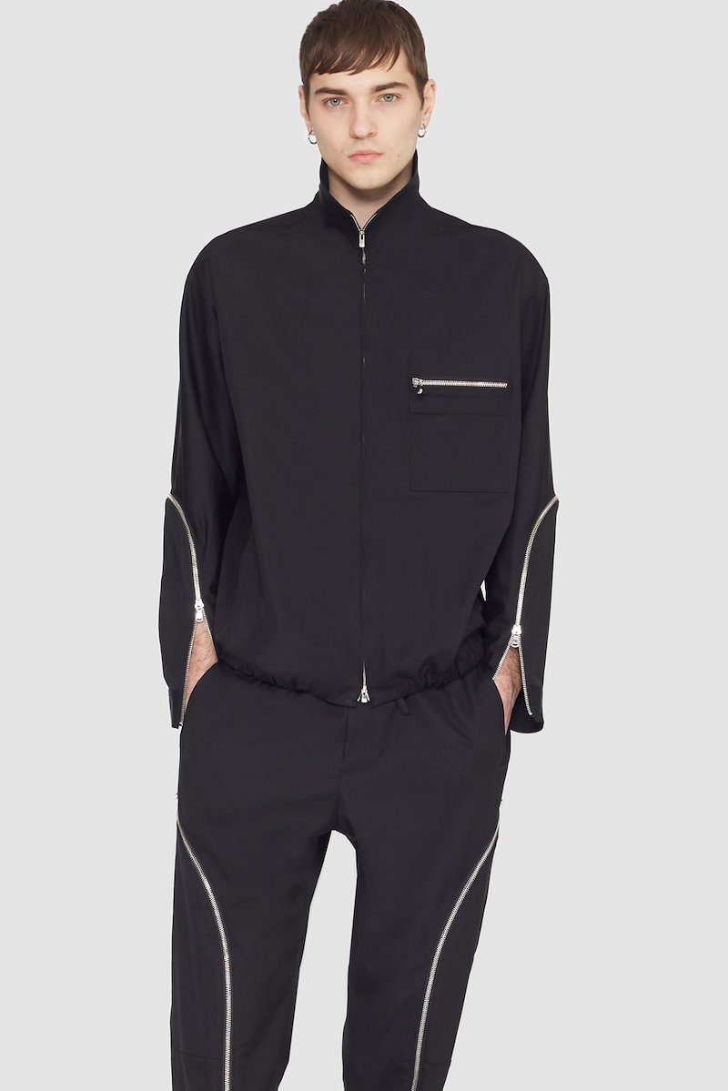 Blouson Shirt Jacket-black #1 Blouson Shirt Jacket, curve-zip windbreaker from 3.1 PHILLIP LIM featuring black, cotton blend, zip details, high neck, front zip fastening, long sleeves, zip-fastening chest pocket, two side zip-fastening pockets and elasticated hem.- 5