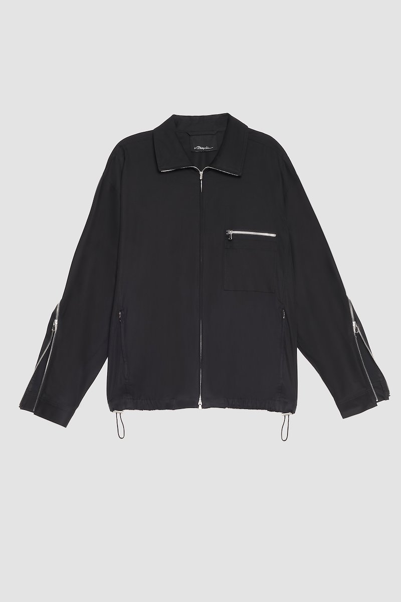 Blouson Shirt Jacket-black #0 Blouson Shirt Jacket, curve-zip windbreaker from 3.1 PHILLIP LIM featuring black, cotton blend, zip details, high neck, front zip fastening, long sleeves, zip-fastening chest pocket, two side zip-fastening pockets and elasticated hem.- 6