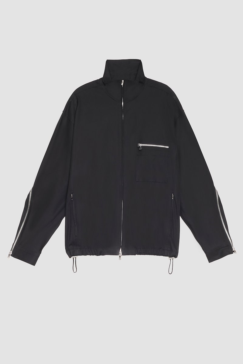 Blouson Shirt Jacket-black #1 Blouson Shirt Jacket, curve-zip windbreaker from 3.1 PHILLIP LIM featuring black, cotton blend, zip details, high neck, front zip fastening, long sleeves, zip-fastening chest pocket, two side zip-fastening pockets and elasticated hem.- 7