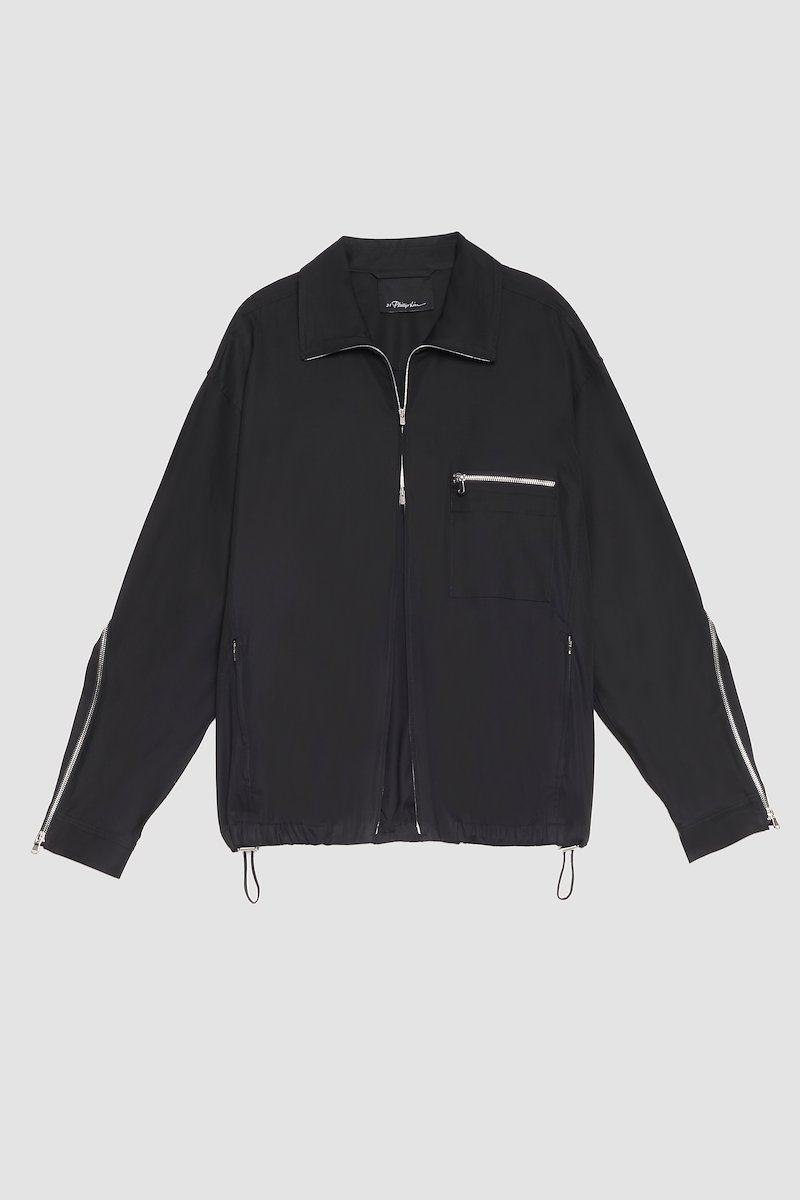 Blouson Shirt Jacket-black #0 Blouson Shirt Jacket, curve-zip windbreaker from 3.1 PHILLIP LIM featuring black, cotton blend, zip details, high neck, front zip fastening, long sleeves, zip-fastening chest pocket, two side zip-fastening pockets and elasticated hem.- 8