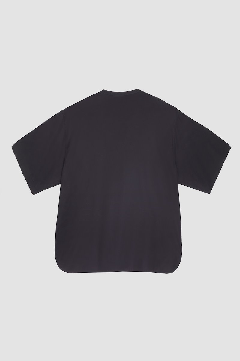 Short Sleeve Zip-Front Baseball Shirt-black #1 Short Sleeve Zip-Front Baseball Shirt, zipped baseball shirt from 3.1 PHILLIP LIM featuring black, cotton blend, collarless, front zip fastening, short sleeves, chest patch pocket and straight hem.- 7