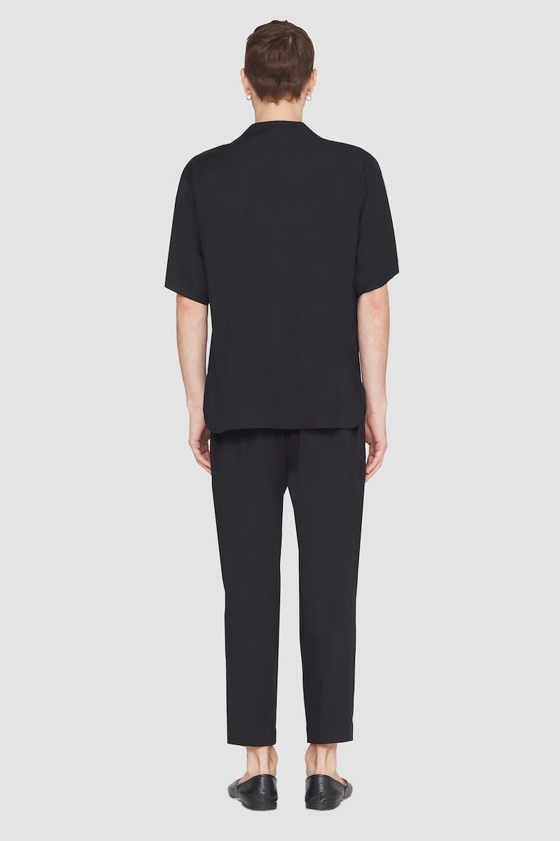 Short Sleeve Zip-Front Baseball Shirt-black #1 Short Sleeve Zip-Front Baseball Shirt, zipped baseball shirt from 3.1 PHILLIP LIM featuring black, cotton blend, collarless, front zip fastening, short sleeves, chest patch pocket and straight hem.- 3