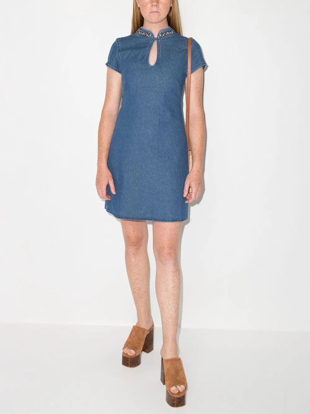 Rixo Lolita embroidered denim dress | Smart Closet