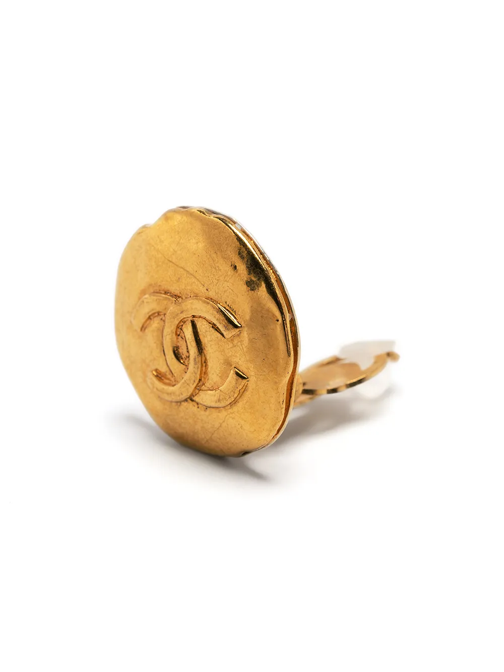  Chanel Pre Owned 1993 Cc Round Clip On Earrings   Gold 