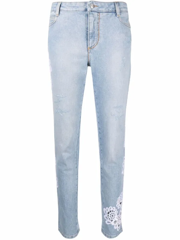 Shop Ermanno Scervino low-rise lace-applique jeans with Express Delivery -  FARFETCH