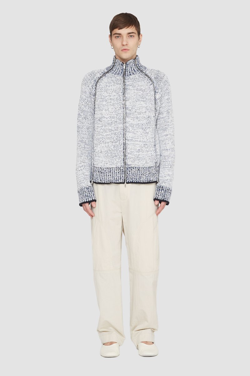 Long Sleeve Marled Pullover-white #1 Long Sleeve Marled Pullover, marled zip-up cardigan from 3.1 PHILLIP LIM featuring white, cotton blend, marl knit, decorative zip detailing, high neck, front zip fastening, long draped sleeves, straight hem and ribbed edge.- 3