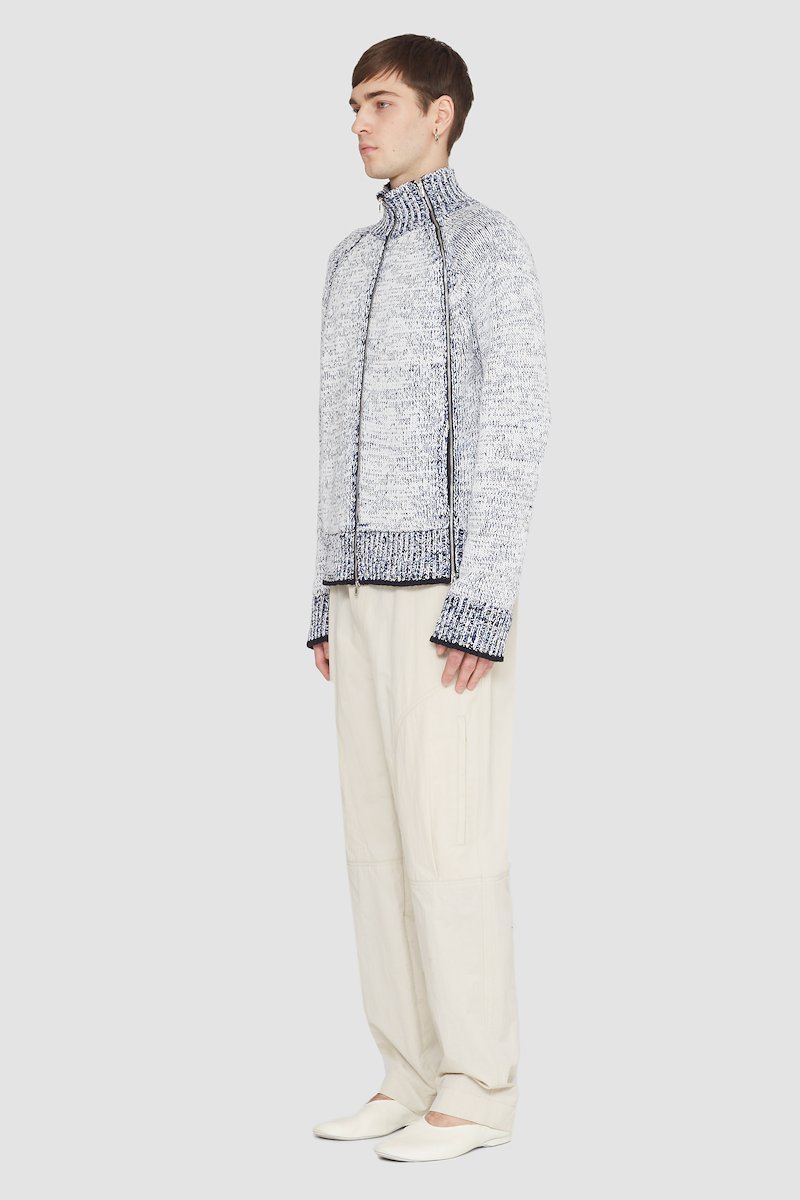 Long Sleeve Marled Pullover-white #0 Long Sleeve Marled Pullover, marled zip-up cardigan from 3.1 PHILLIP LIM featuring white, cotton blend, marl knit, decorative zip detailing, high neck, front zip fastening, long draped sleeves, straight hem and ribbed edge.- 4