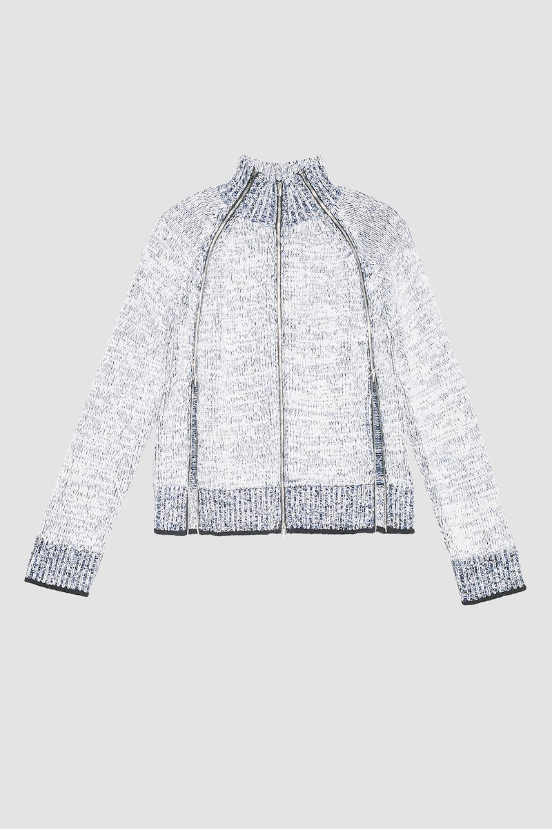 Long Sleeve Marled Pullover-white #1 Long Sleeve Marled Pullover, marled zip-up cardigan from 3.1 PHILLIP LIM featuring white, cotton blend, marl knit, decorative zip detailing, high neck, front zip fastening, long draped sleeves, straight hem and ribbed edge.- 9