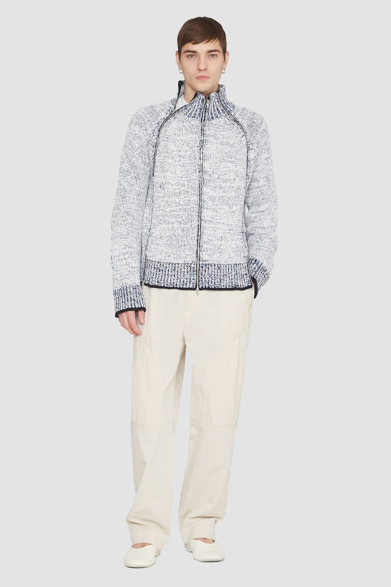 Long Sleeve Marled Pullover-white #0 Long Sleeve Marled Pullover, marled zip-up cardigan from 3.1 PHILLIP LIM featuring white, cotton blend, marl knit, decorative zip detailing, high neck, front zip fastening, long draped sleeves, straight hem and ribbed edge.- 2