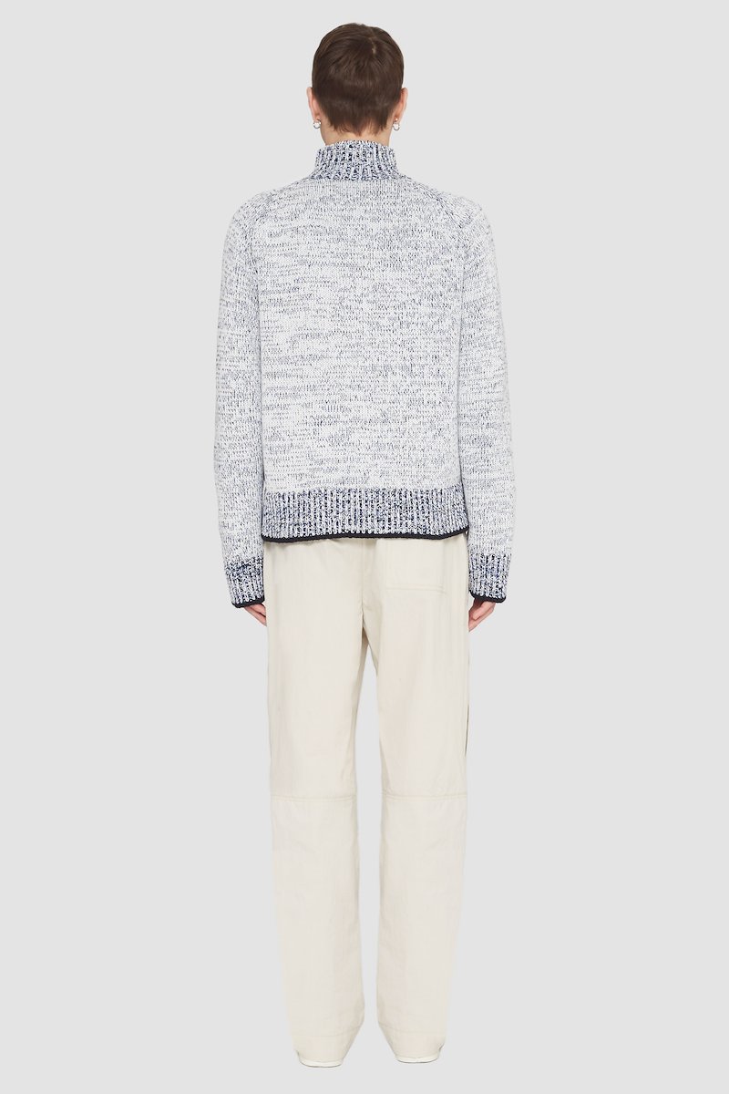Long Sleeve Marled Pullover-white #1 Long Sleeve Marled Pullover, marled zip-up cardigan from 3.1 PHILLIP LIM featuring white, cotton blend, marl knit, decorative zip detailing, high neck, front zip fastening, long draped sleeves, straight hem and ribbed edge.- 5