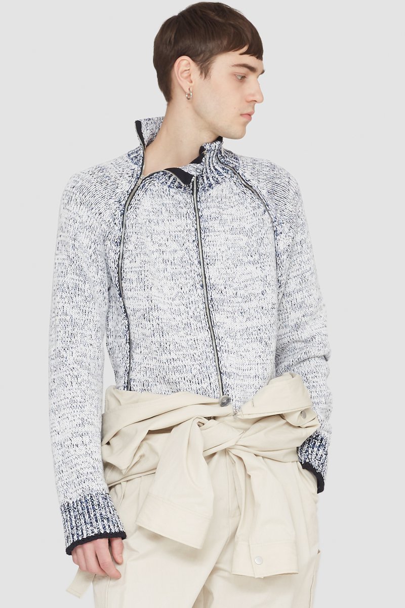 Long Sleeve Marled Pullover-white #0 Long Sleeve Marled Pullover, marled zip-up cardigan from 3.1 PHILLIP LIM featuring white, cotton blend, marl knit, decorative zip detailing, high neck, front zip fastening, long draped sleeves, straight hem and ribbed edge.- 6