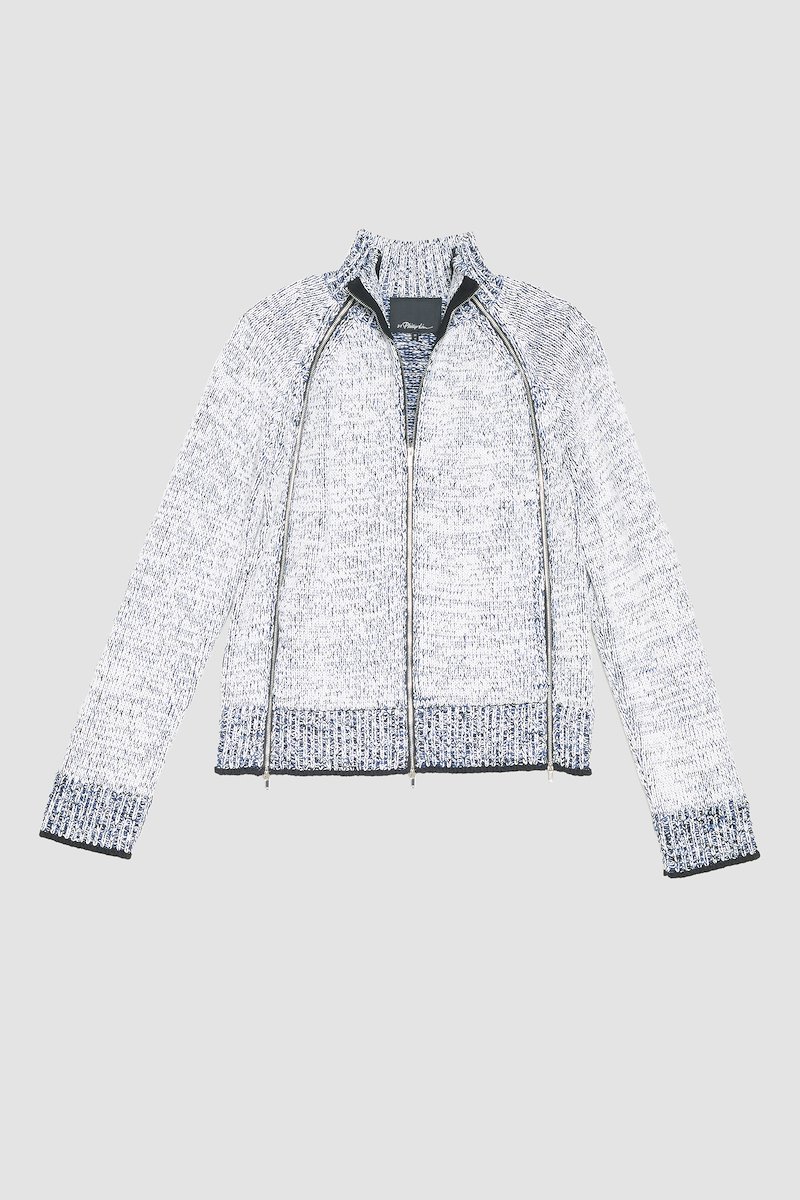 Long Sleeve Marled Pullover-white #0 Long Sleeve Marled Pullover, marled zip-up cardigan from 3.1 PHILLIP LIM featuring white, cotton blend, marl knit, decorative zip detailing, high neck, front zip fastening, long draped sleeves, straight hem and ribbed edge.- 10