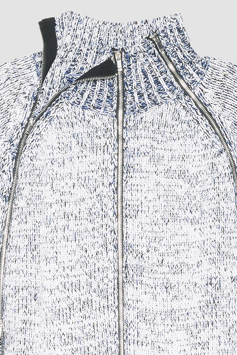 Long Sleeve Marled Pullover-white #1 Long Sleeve Marled Pullover, marled zip-up cardigan from 3.1 PHILLIP LIM featuring white, cotton blend, marl knit, decorative zip detailing, high neck, front zip fastening, long draped sleeves, straight hem and ribbed edge.- 13