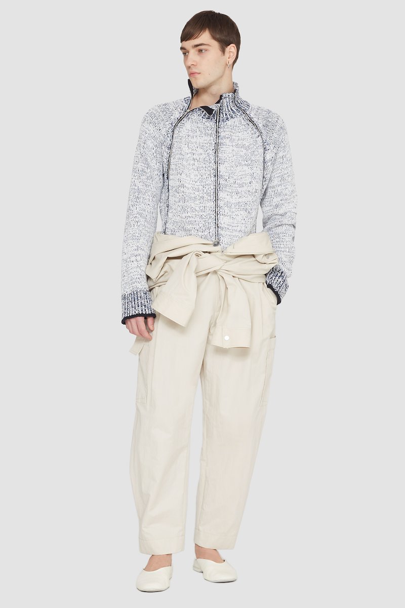 Long Sleeve Marled Pullover-white #0 Long Sleeve Marled Pullover, marled zip-up cardigan from 3.1 PHILLIP LIM featuring white, cotton blend, marl knit, decorative zip detailing, high neck, front zip fastening, long draped sleeves, straight hem and ribbed edge.- 0
