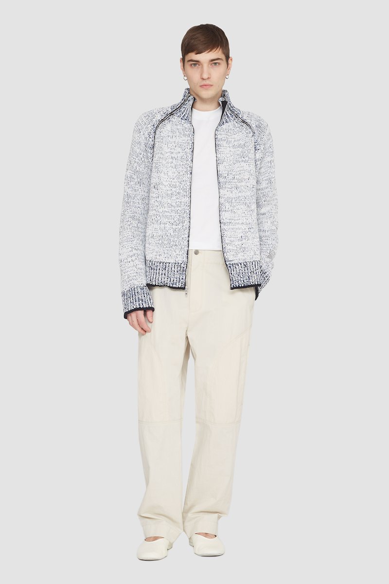 Long Sleeve Marled Pullover-white #1 Long Sleeve Marled Pullover, marled zip-up cardigan from 3.1 PHILLIP LIM featuring white, cotton blend, marl knit, decorative zip detailing, high neck, front zip fastening, long draped sleeves, straight hem and ribbed edge.- 1
