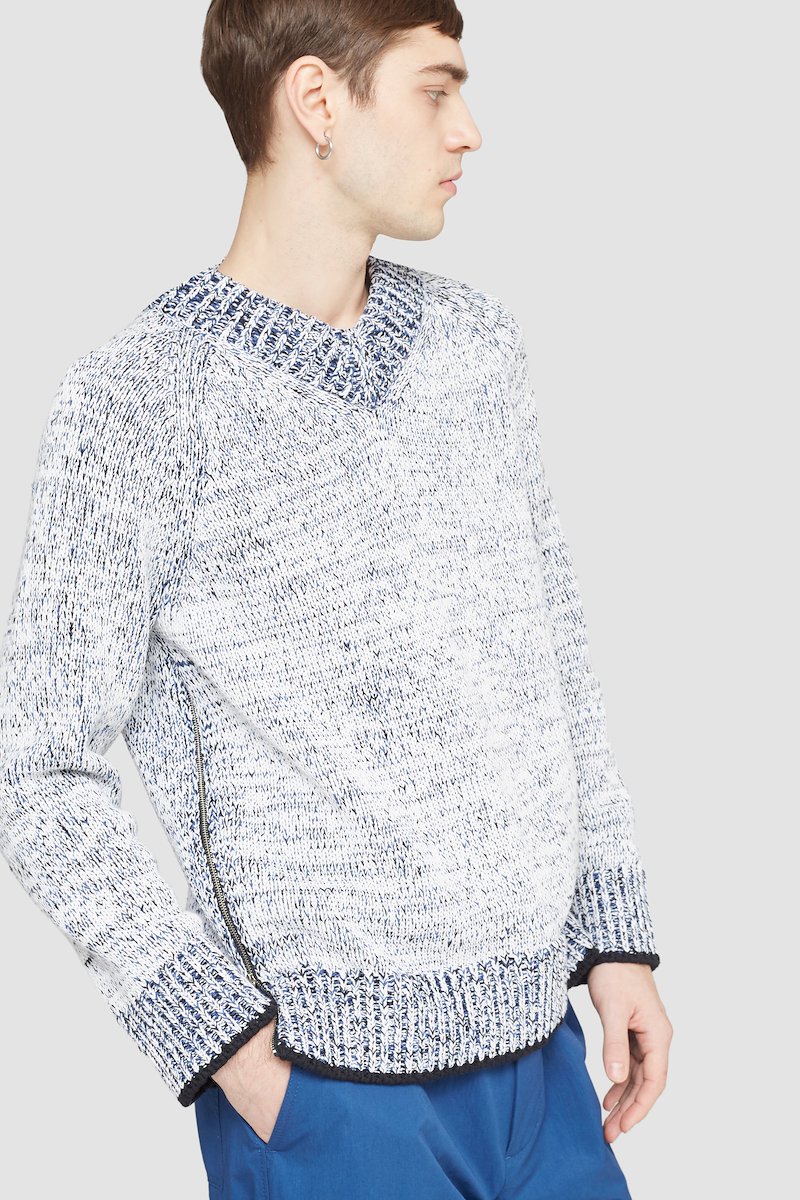 Long Sleeve Marled Pullover-white #0 Long Sleeve Marled Pullover, marl-knit jumper from 3.1 PHILLIP LIM featuring white/multicolour, cotton blend, marl knit, V-neck, long sleeves, straight hem and ribbed edge.- 4