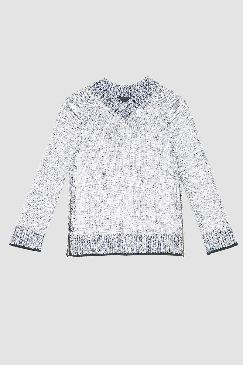 Long Sleeve Marled Pullover-white #1 Long Sleeve Marled Pullover, marl-knit jumper from 3.1 PHILLIP LIM featuring white/multicolour, cotton blend, marl knit, V-neck, long sleeves, straight hem and ribbed edge.- 5
