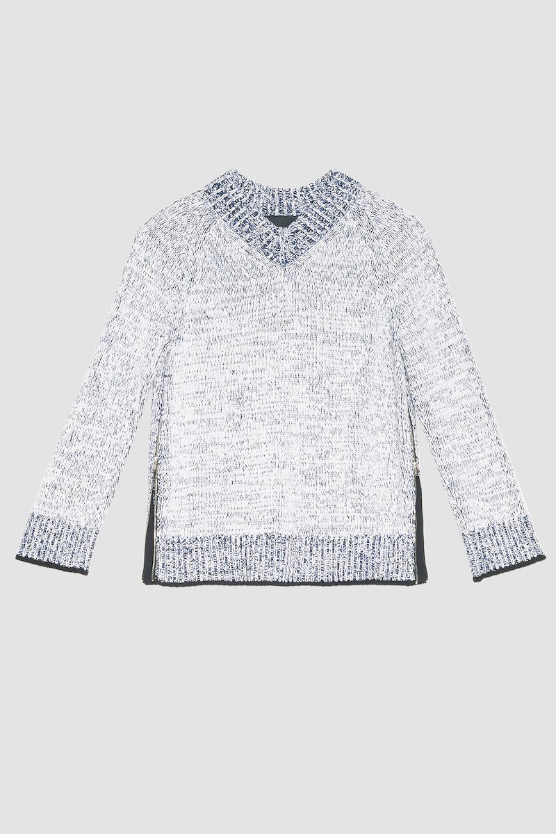 Long Sleeve Marled Pullover-white #0 Long Sleeve Marled Pullover, marl-knit jumper from 3.1 PHILLIP LIM featuring white/multicolour, cotton blend, marl knit, V-neck, long sleeves, straight hem and ribbed edge.- 6