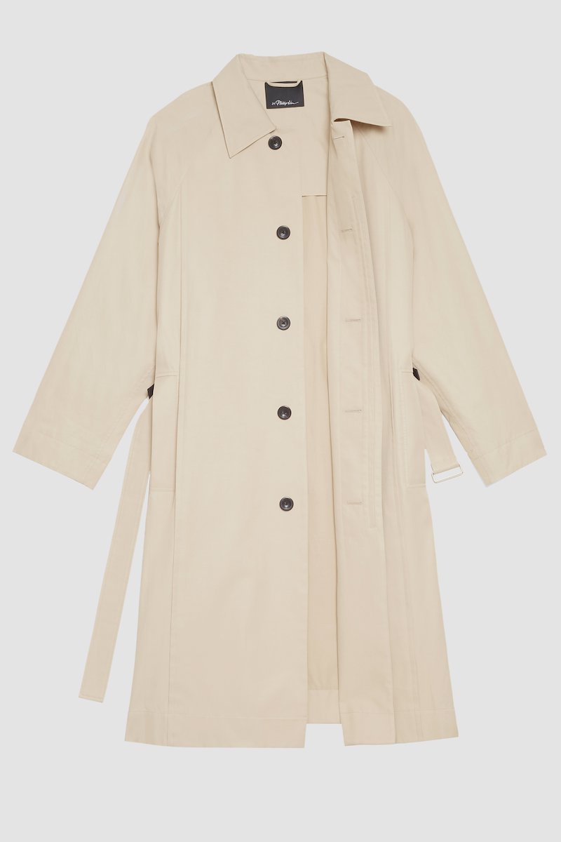Balmacaan Trench Coat -neutrals #1 Balmacaan Trench Coat , mid-length belted trench coat from 3.1 PHILLIP LIM featuring khaki, classic collar, front button fastening, long sleeves, belted waist and mid-length.- 7