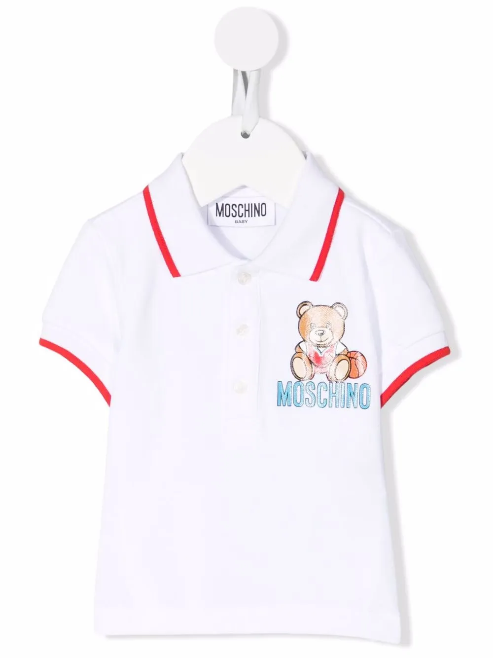 

Moschino Kids playera tipo polo manga corta con estampado Polo Bear - Blanco