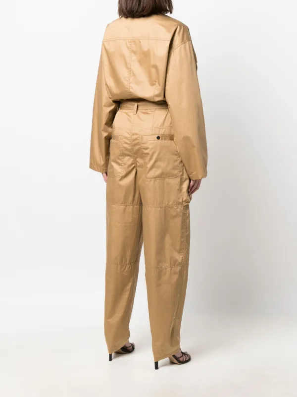 ISABEL MARANT notched-collar long-sleeve Jumpsuit | Neutrals ISABEL MARANT notched-collar long-sleeve Jumpsuit | Neutrals