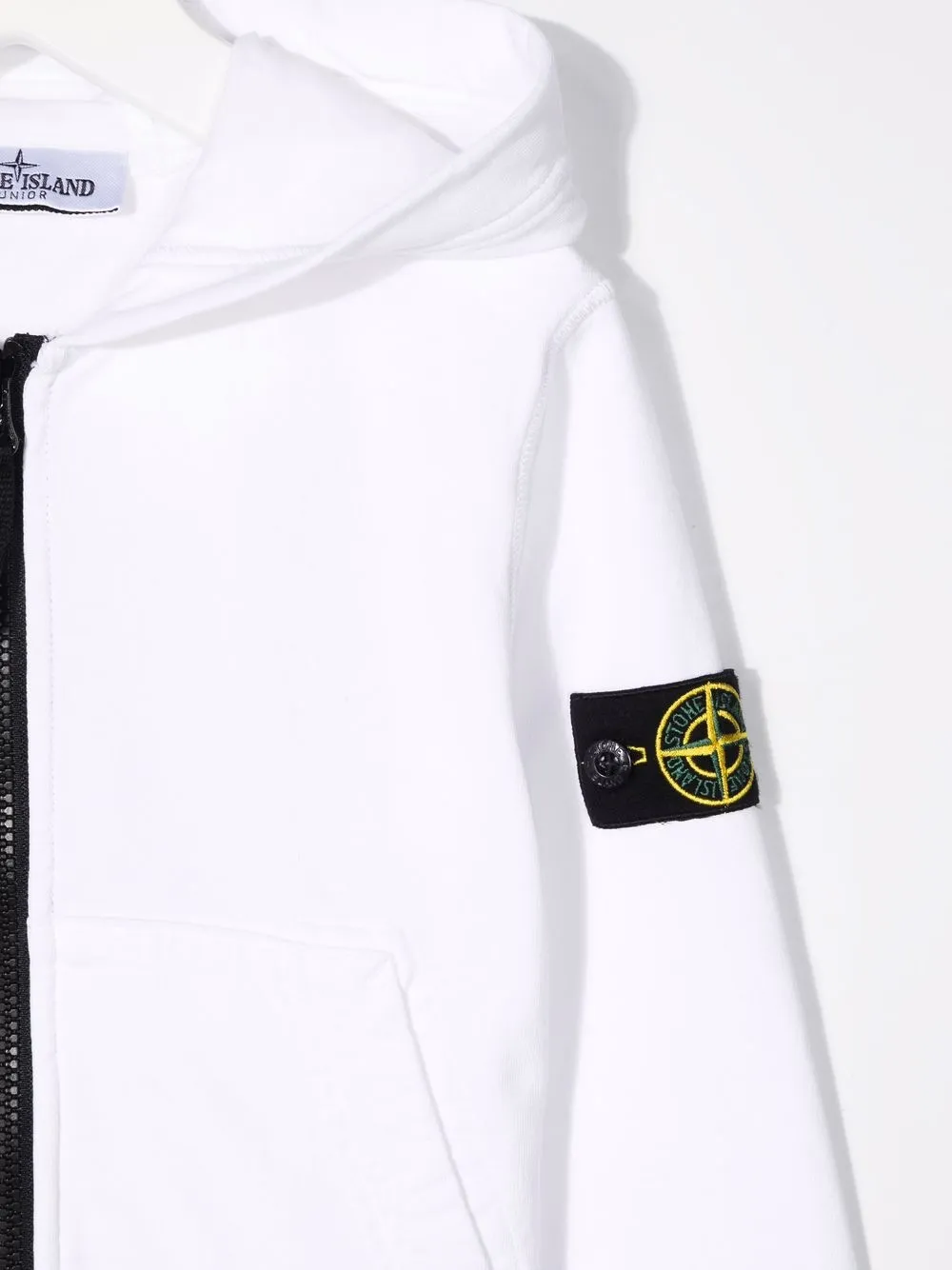 Stone Island Junior Logo Patch Zip Up Hoodie White Farfetch