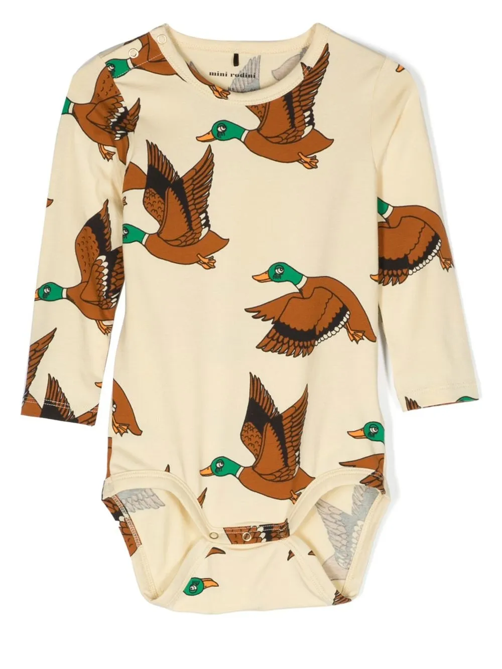 

Mini Rodini duck-print long sleeve babygrow - Neutrals